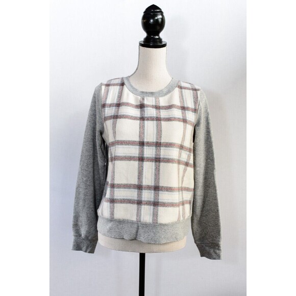 Anthropologie Tops - Anthropologie Saturday Sunday Plaid Gray Cropped Sweater Small